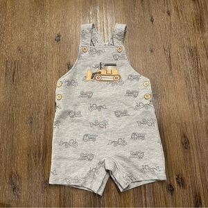 3/24$ Pekkle Grey Tractor Print Shortalls Short Overalls size 18 months